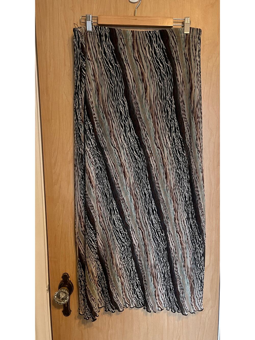 Vintage Y2K Maxi Skirt Crinkle Lettuce Hem XL Witchy Whimsygoth Micro Mesh